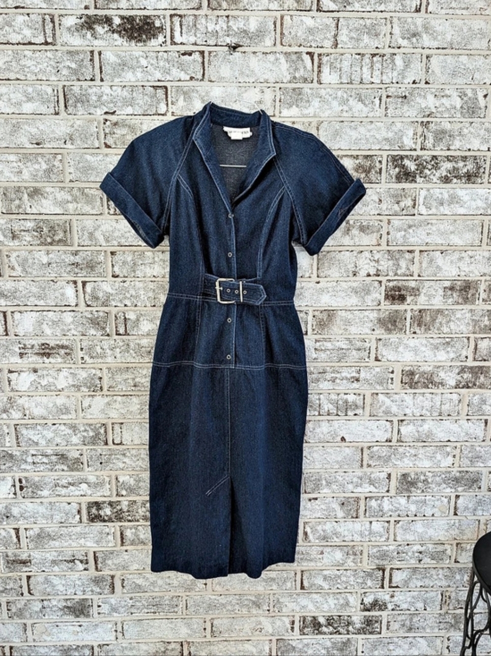 Vintage Y2K belted fitted denim dress short sleeve